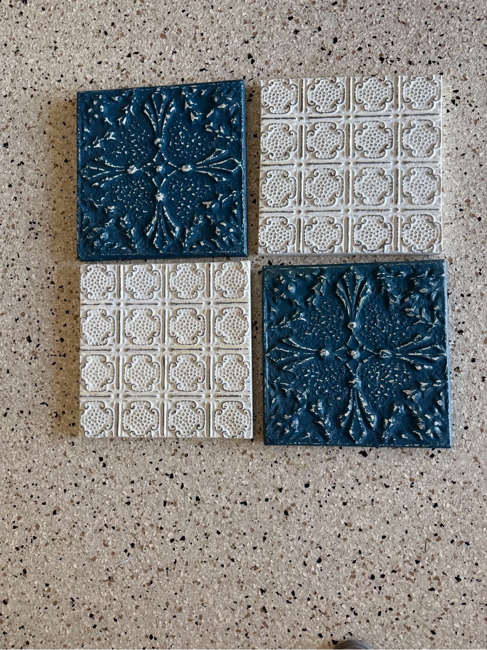 Rare vintage Circa 1900 Ceiling Tins - 4- Blue and White Embossed Rare Collect